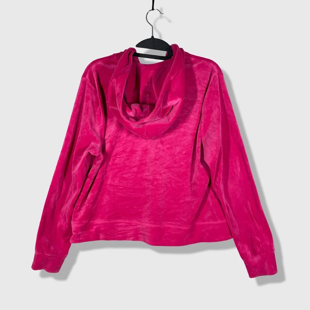 Juicy Couture Velour Hoodie Womens L Pink Y2K McBling Barbiecore Rhinestone Logo